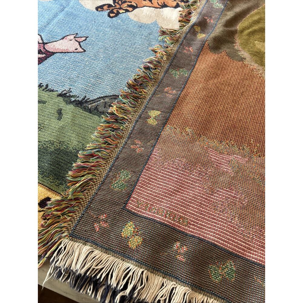 Vtg Disney Classic Pooh Woven Tapestry Throw Blanket Christopher Robin 49”x46” - Picture 5 of 9
